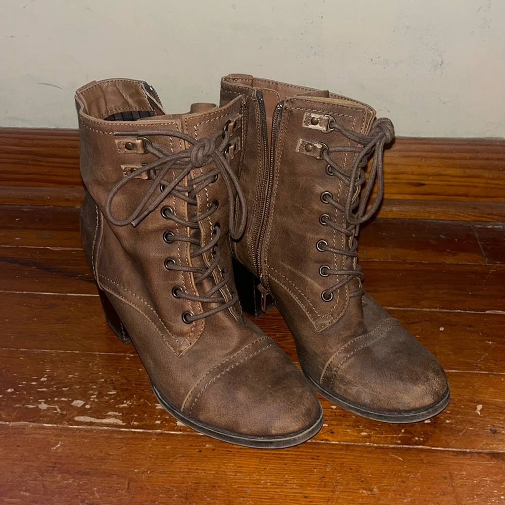 Brown Faux Leather High Heel Boots Women’s 10